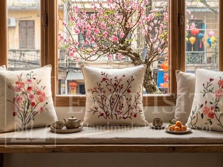 Gối thêu tay chủ đề NGÀY TẾT - New Year cushion hand embroidery