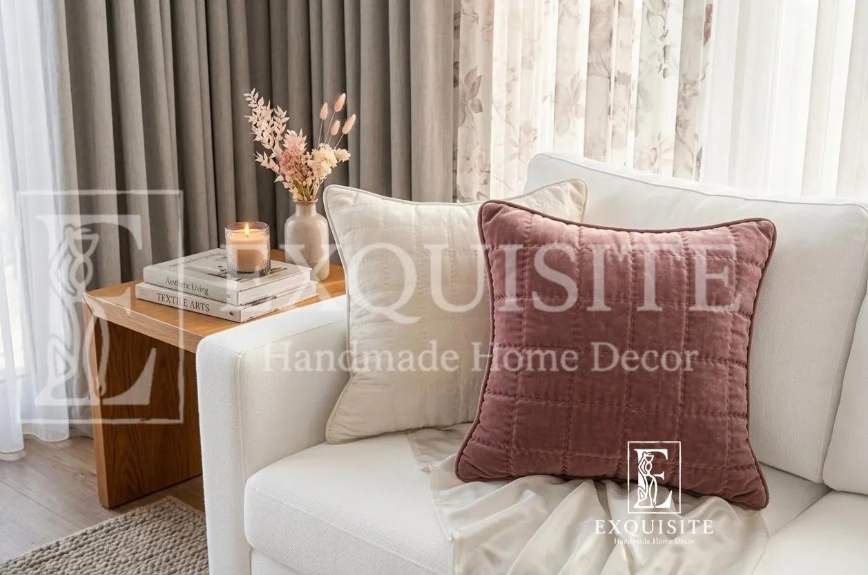 Gối nhung khâu tay-Velvet hand quilting cushion ảnh thu nhỏ 4