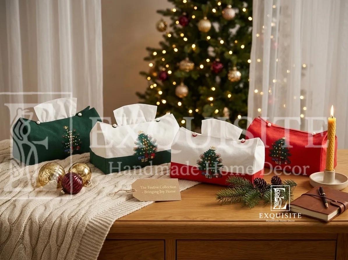 Hộp giấy ăn thêu mẫu giáng sinh - Christmas embroidery tissue box