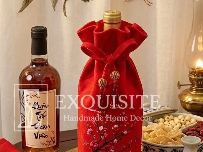 Túi rượu thêu tay ngày tết - wine bag hand embroidery new year