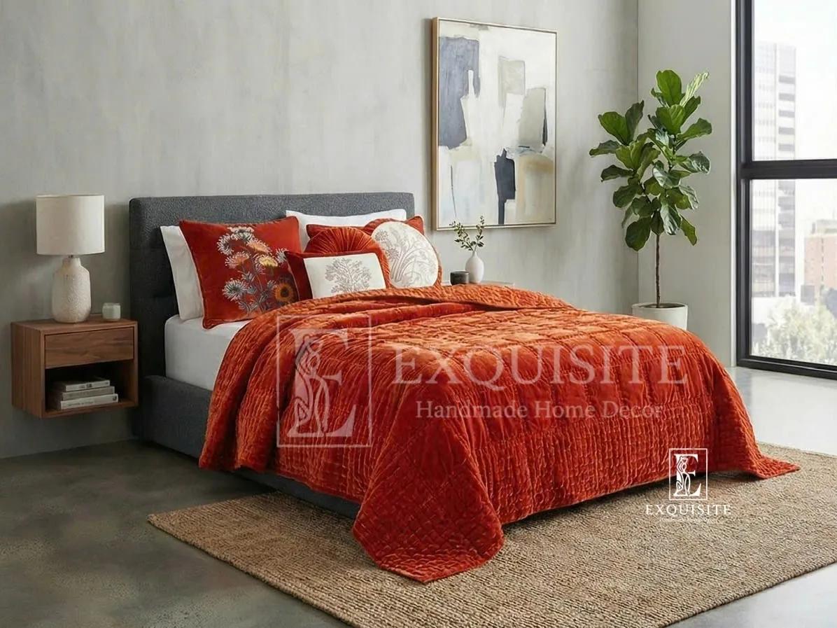Chăn nhung lụa tơ tằm khâu tay - hand stitching bed cover velvet & silk