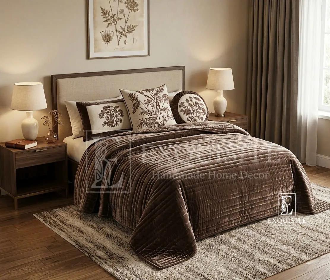 Giường: Chăn phủ khâu tay nhung lụa cao cấp - Bedding Collection Hand Embroidery ảnh thu nhỏ 15