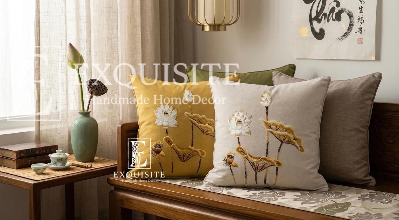 Gối thêu tay mẫu HOA SEN collection ảnh thu nhỏ 14