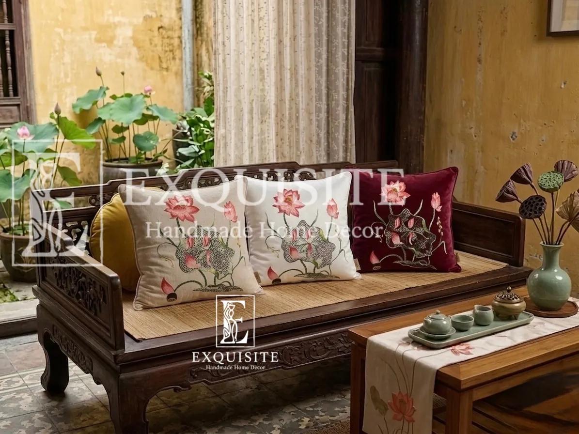 Gối thêu tay mẫu HOA SEN collection ảnh thu nhỏ 4