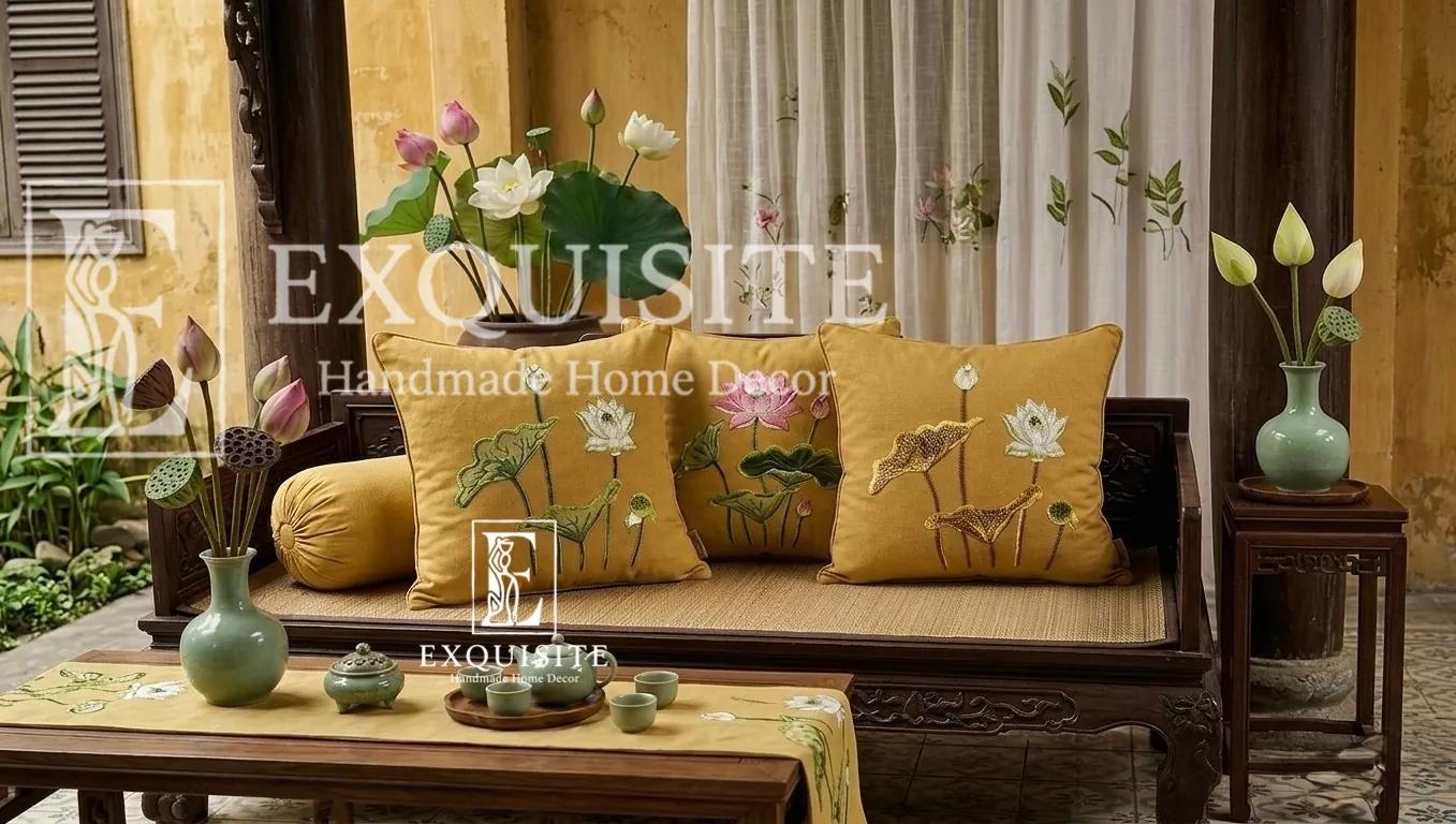 Gối thêu tay mẫu HOA SEN collection ảnh thu nhỏ 17