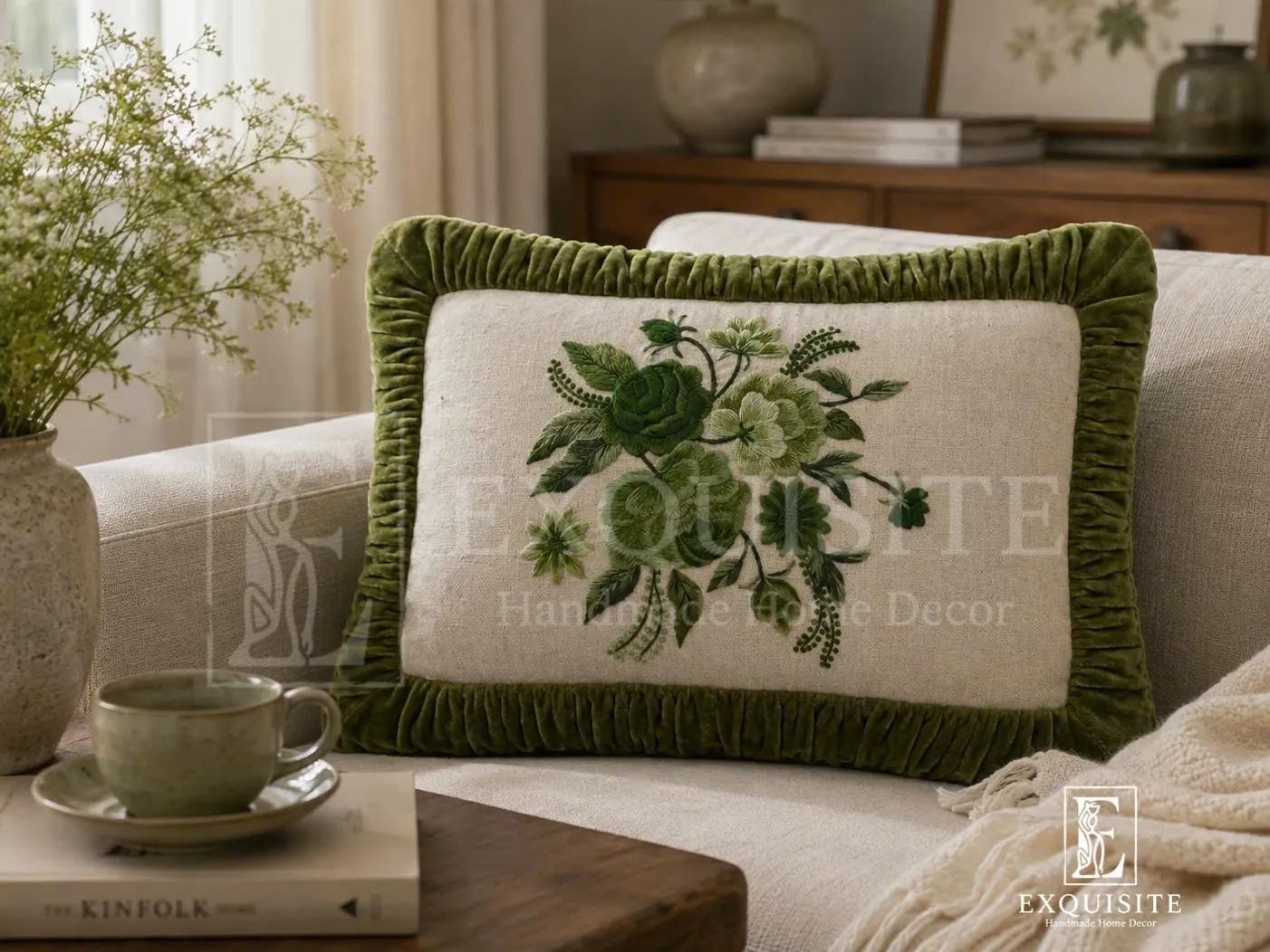 Gối 30x40 nhung thêu tay
