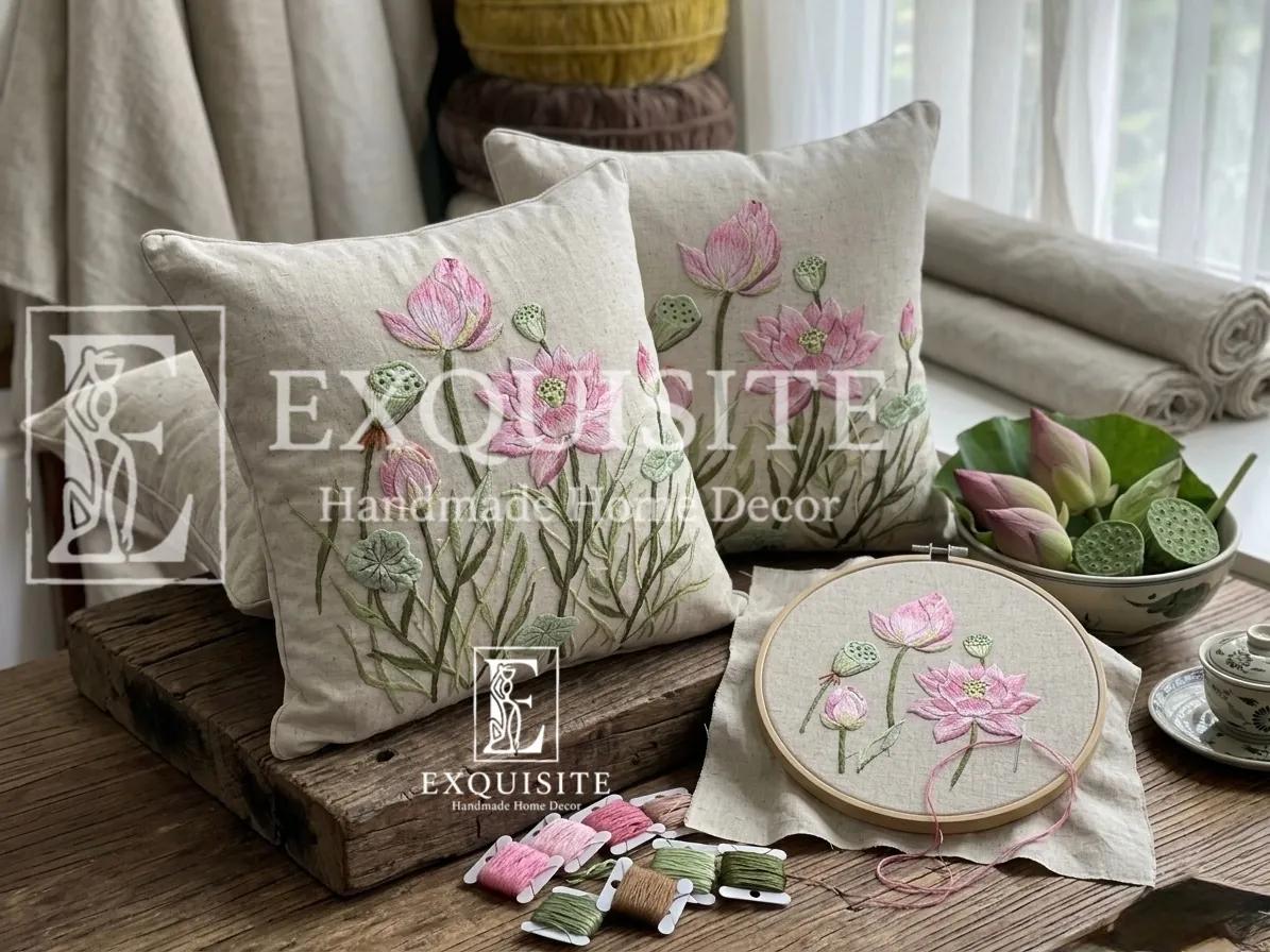 Gối thêu tay mẫu HOA SEN collection ảnh thu nhỏ 10