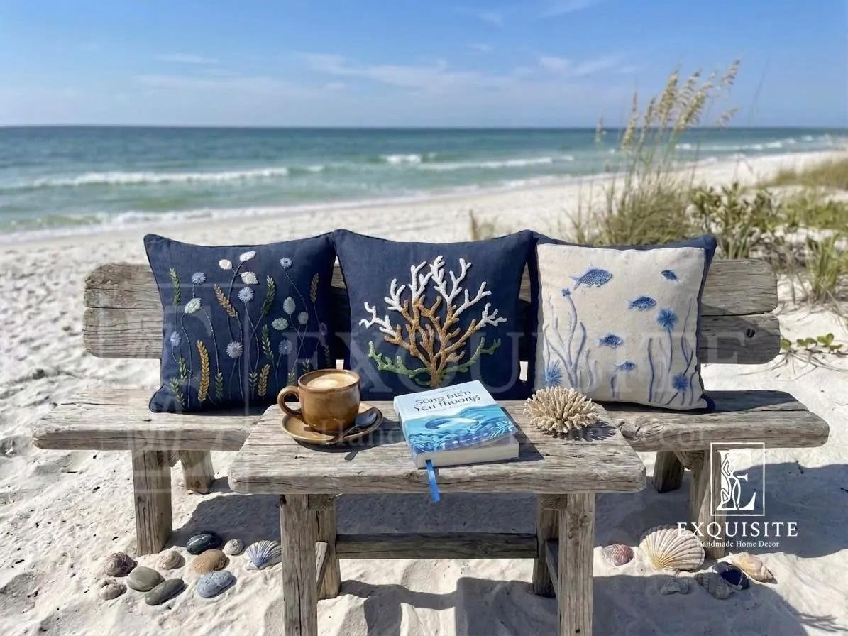 Gối thêu tay-chủ đề ĐẠI DƯƠNG - Ocean collection hand embroidery