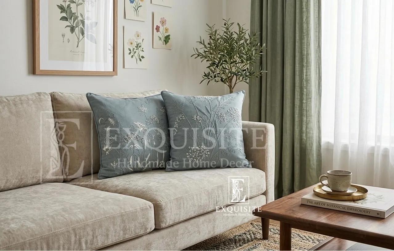 Gối thêu tay mẫu  "hoa cỏ bông lau" collection ảnh thu nhỏ 7