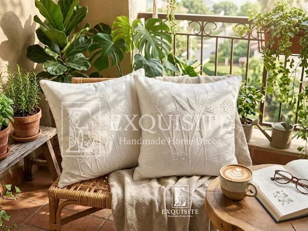 Gối thêu tay mẫu  "hoa cỏ bông lau" collection