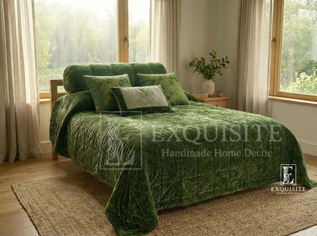Giường: Chăn phủ khâu tay nhung lụa cao cấp - Bedding Collection Hand Embroidery ảnh thu nhỏ 17