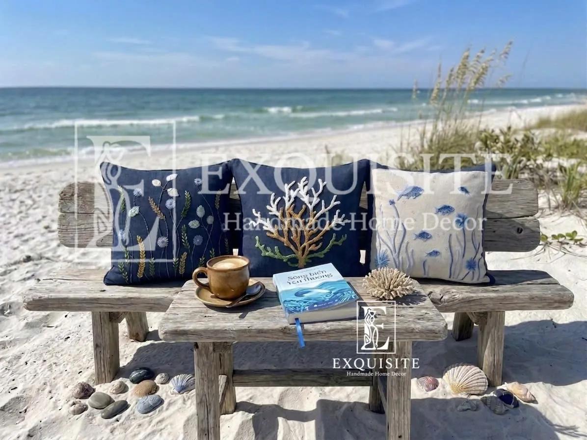 Gối thêu tay-chủ đề ĐẠI DƯƠNG - Ocean collection hand embroidery ảnh thu nhỏ 2