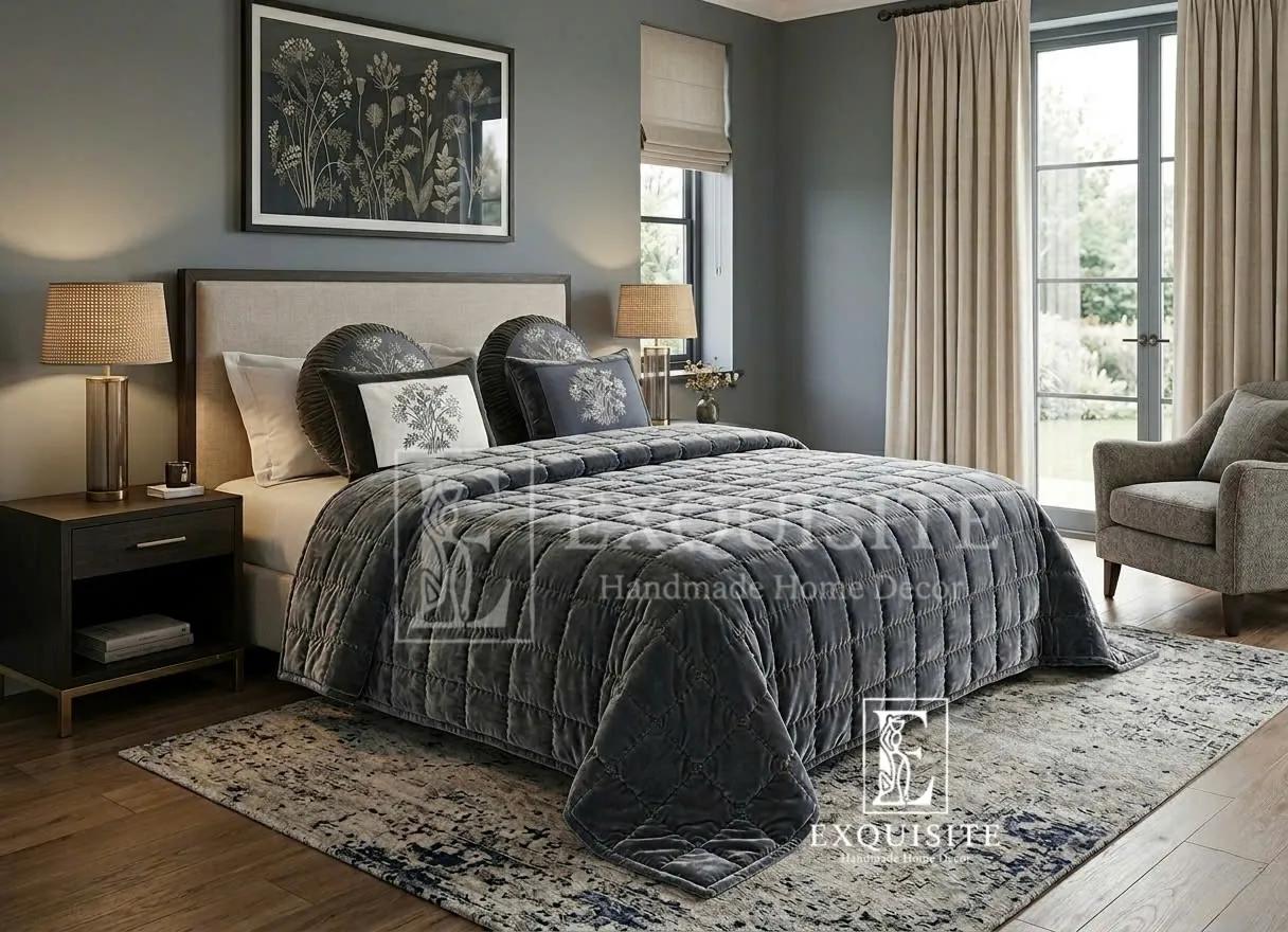 Giường: Chăn phủ khâu tay nhung lụa cao cấp - Bedding Collection Hand Embroidery ảnh thu nhỏ 5