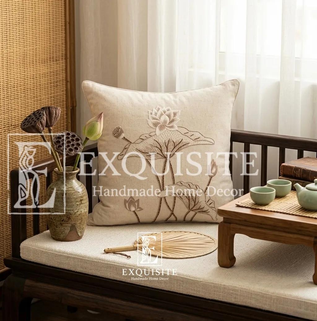 Gối thêu tay mẫu HOA SEN collection ảnh thu nhỏ 8