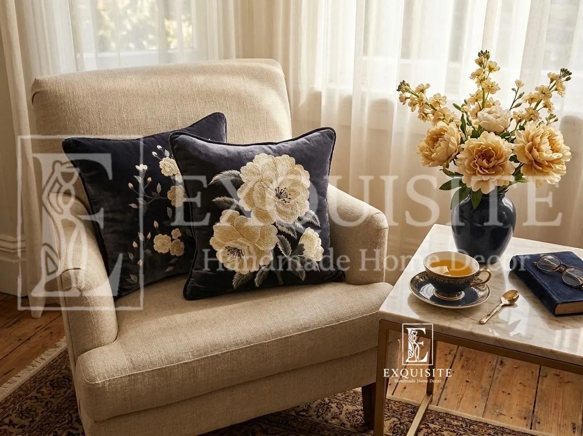 Gối nhung thêu tay cao cấp - Velvet cushion collection ảnh thu nhỏ 6
