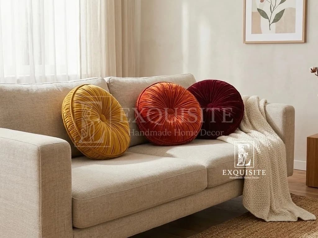 Gối tròn nhung cao cấp - Velvet round cushion