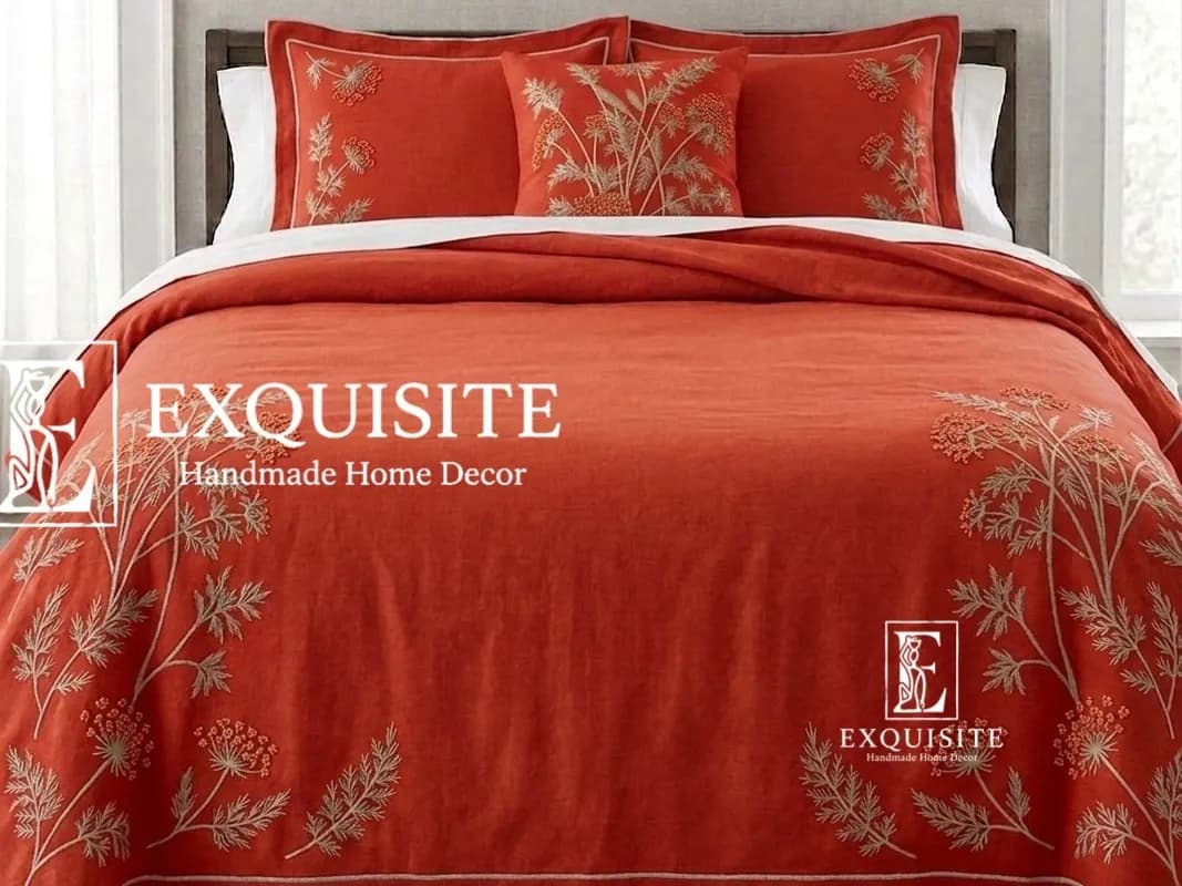 Bed Sheet - Ga thêu tay 2,3mx2,5m tông cam