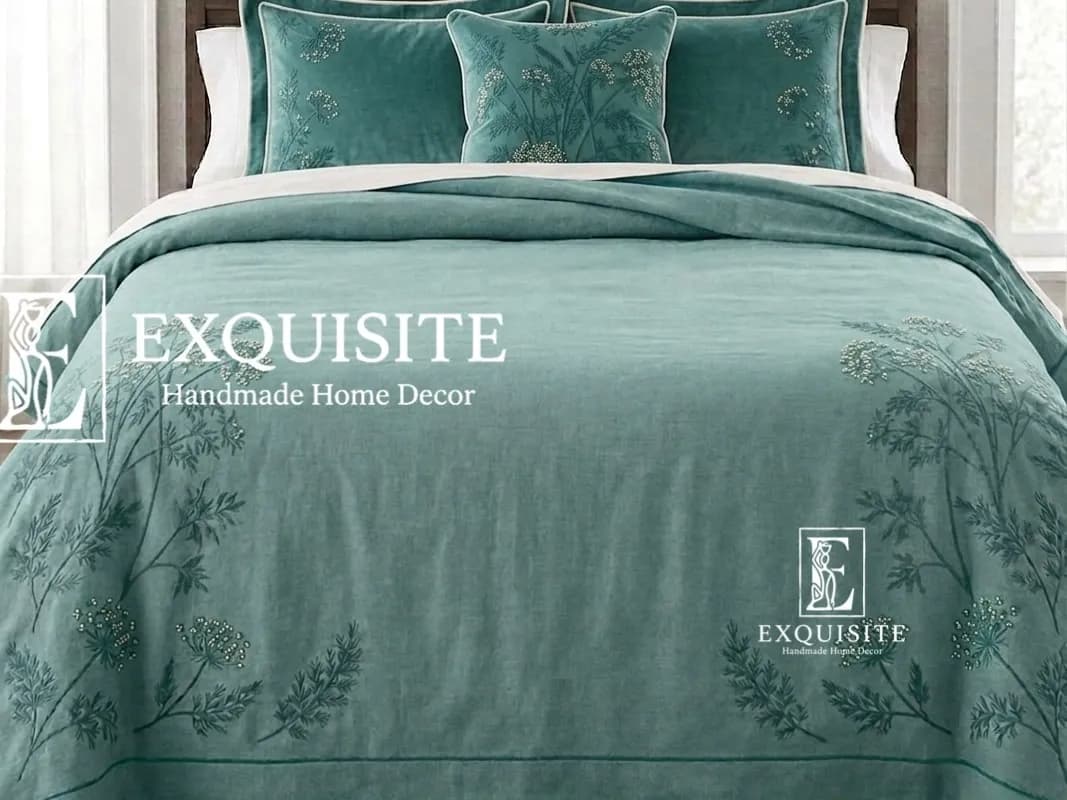 Bed Sheet - Ga thêu tay 2,3mx2,5m tông xanh ngọc