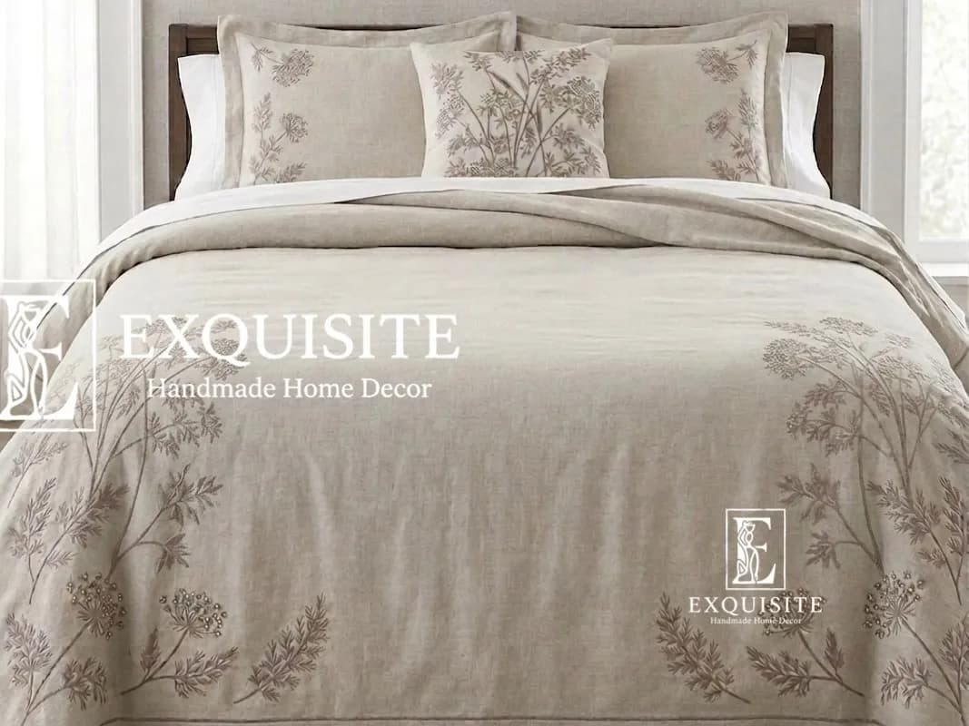 Bed sheet - Ga phủ giường thêu tay 2.3mx2.5m tông be/beige