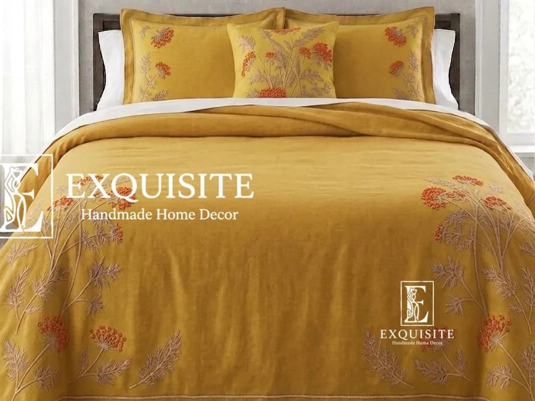 Bed Sheet - Ga thêu tay 2,3mx2,5m tông vàng