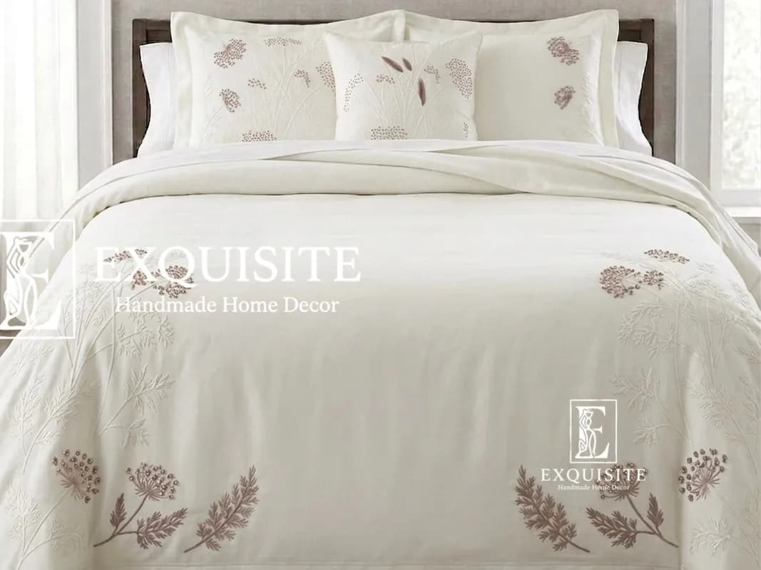 Bed Sheet - Ga thêu tay 2,3mx2,5m tông trắng
