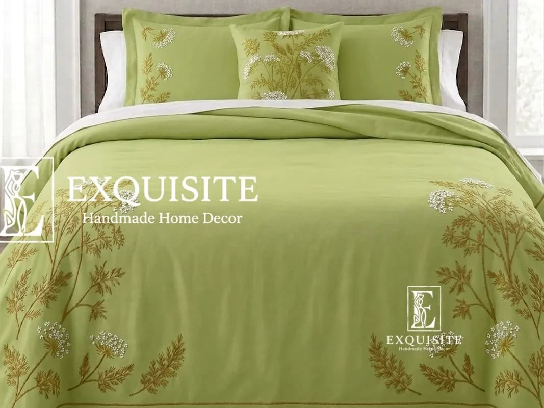 Bed Sheet - Ga thêu tay 2,3mx2,5m tông xanh cốm