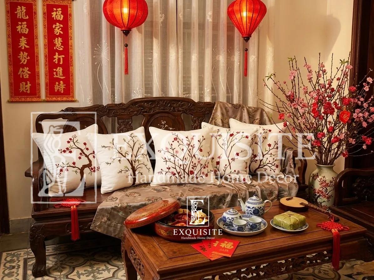 Gối thêu tay chủ đề NGÀY TẾT - New Year cushion hand embroidery ảnh thu nhỏ 7