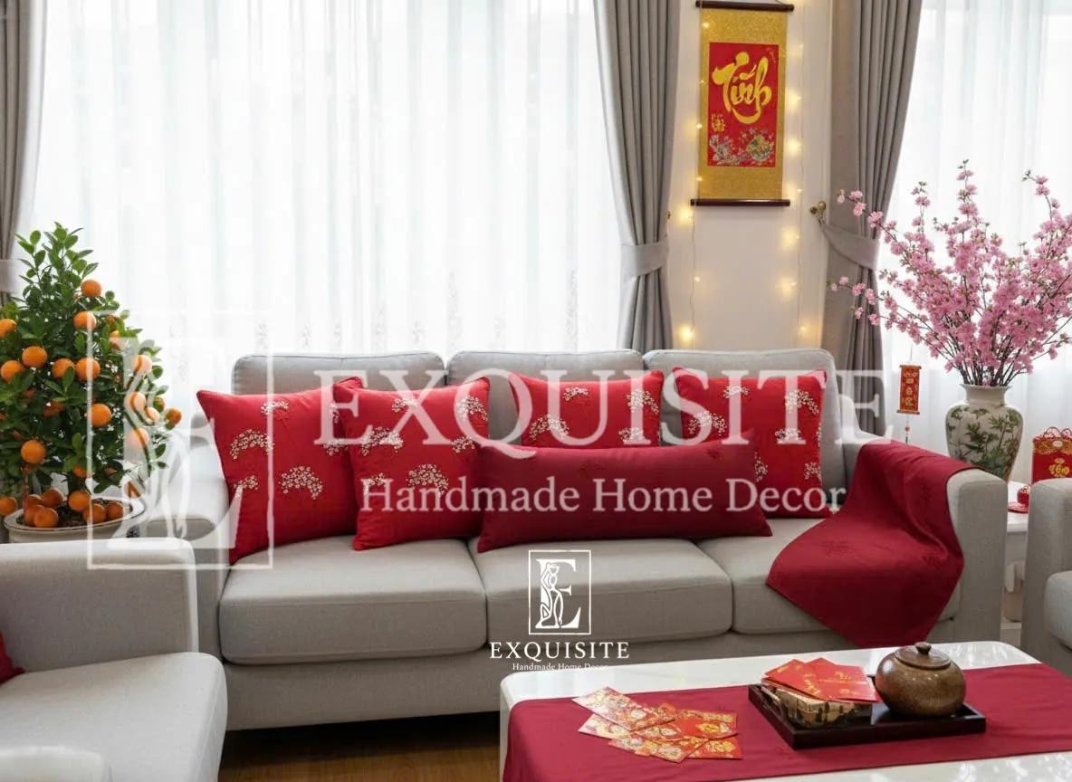 Gối thêu tay chủ đề NGÀY TẾT - New Year cushion hand embroidery ảnh thu nhỏ 5