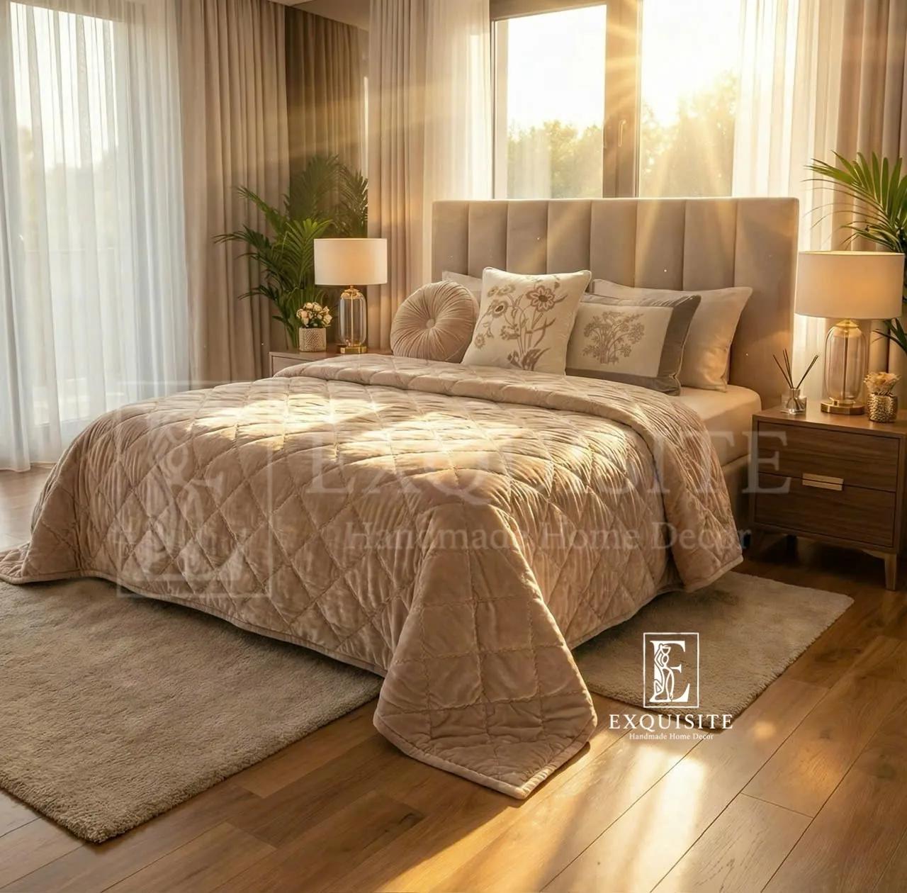 Giường: Chăn phủ khâu tay nhung lụa cao cấp - Bedding Collection Hand Embroidery ảnh thu nhỏ 9