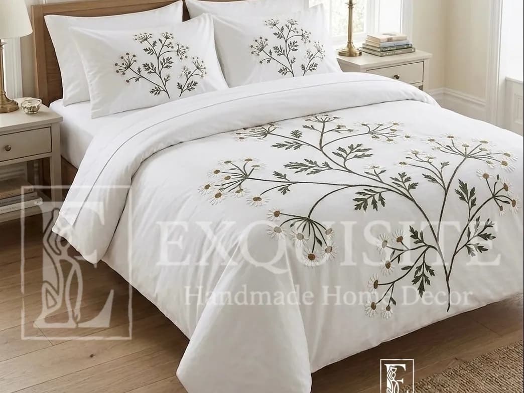 Chăn cotton thêu  tay mẫu cành hoa cúc pháo hoa