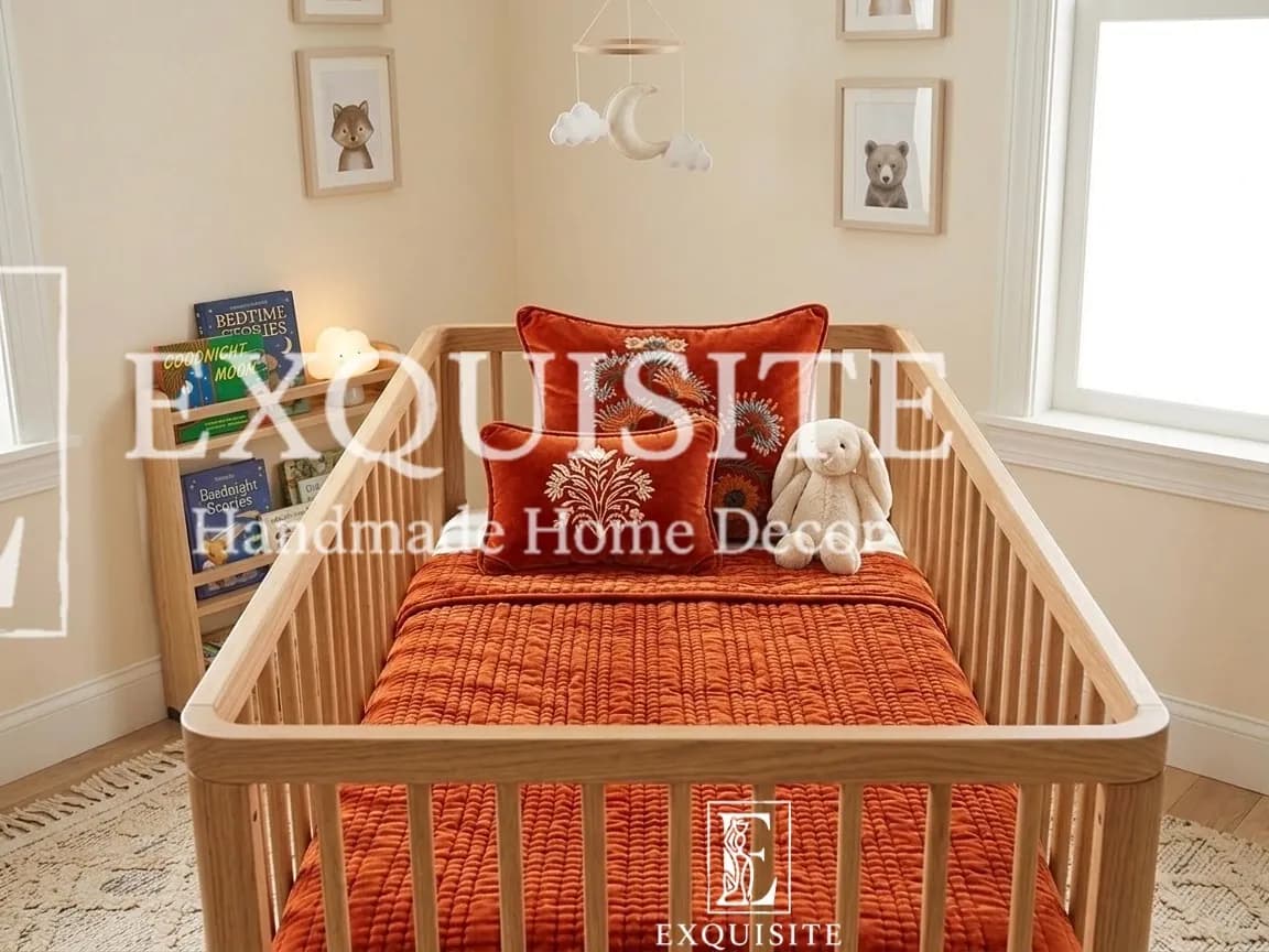Chăn em bé khâu tay nhung cao cấp tông cam - Baby quilt handmade