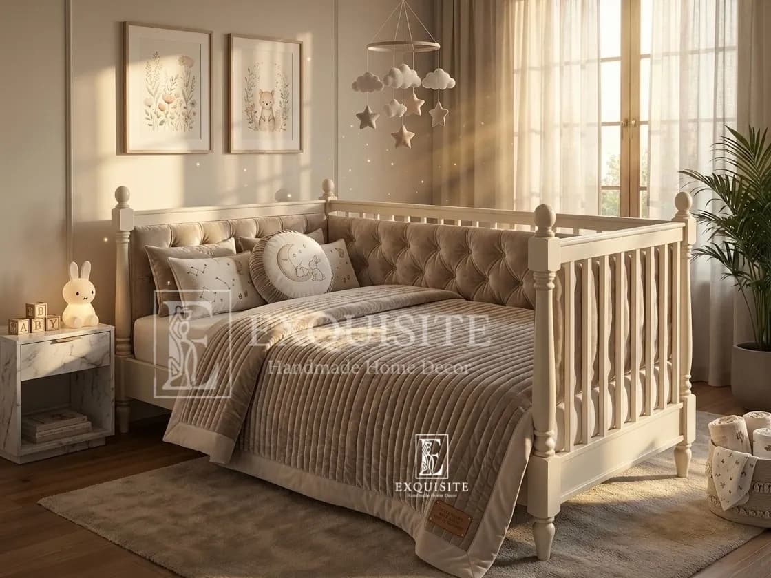 Chăn em bé khâu tay nhung cao cấp tông be - Baby quilt handmade