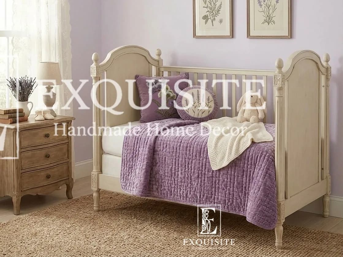Chăn em bé khâu tay nhung cao cấp tông tím - Baby quilt handmade