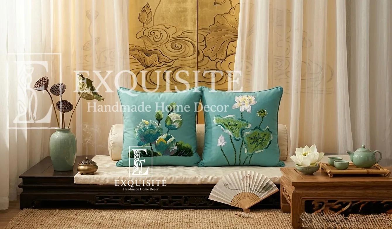 Gối thêu tay mẫu HOA SEN collection ảnh thu nhỏ 9