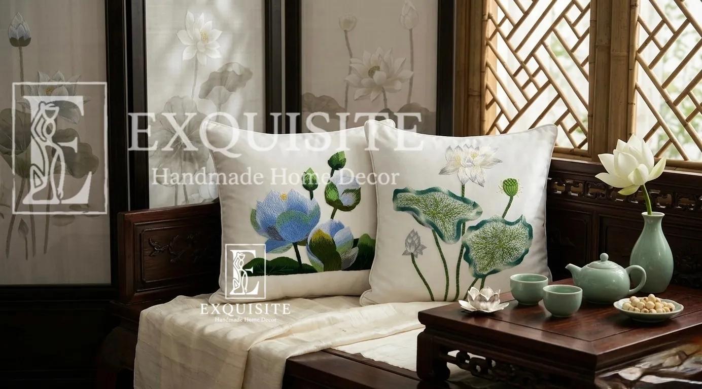 Gối thêu tay mẫu HOA SEN collection ảnh thu nhỏ 3