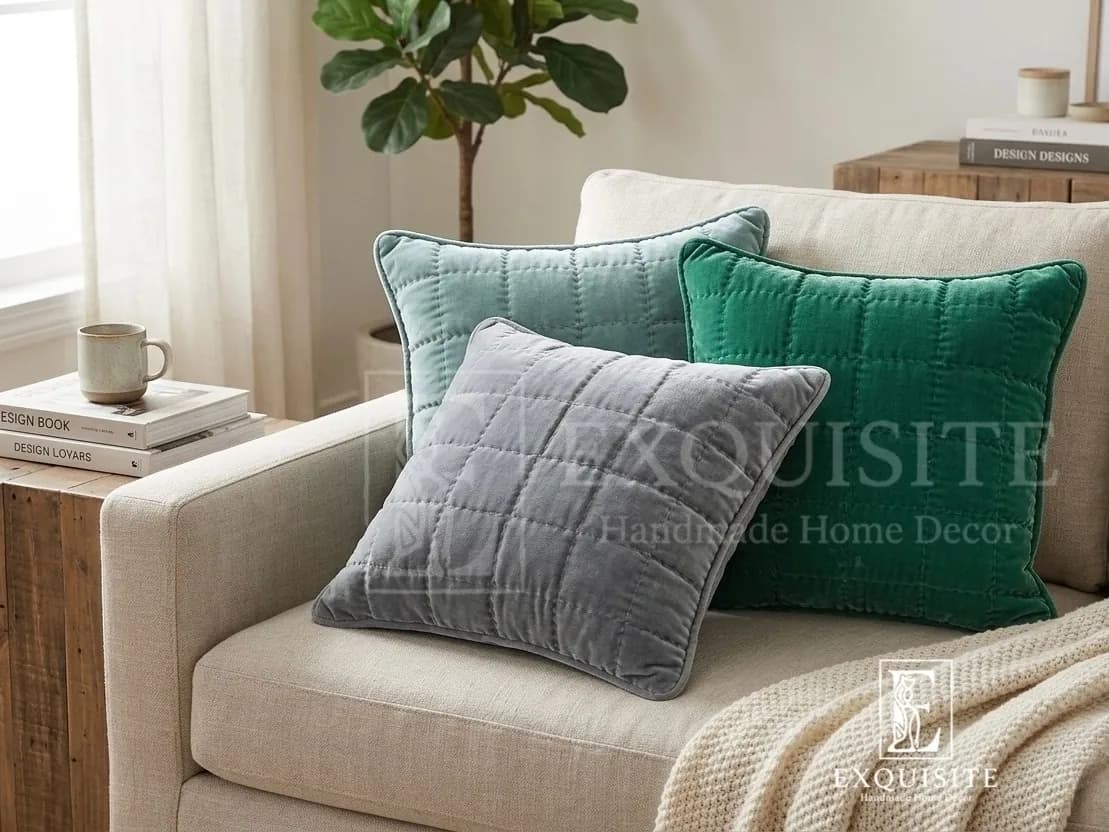 Gối nhung khâu tay-Velvet hand quilting cushion