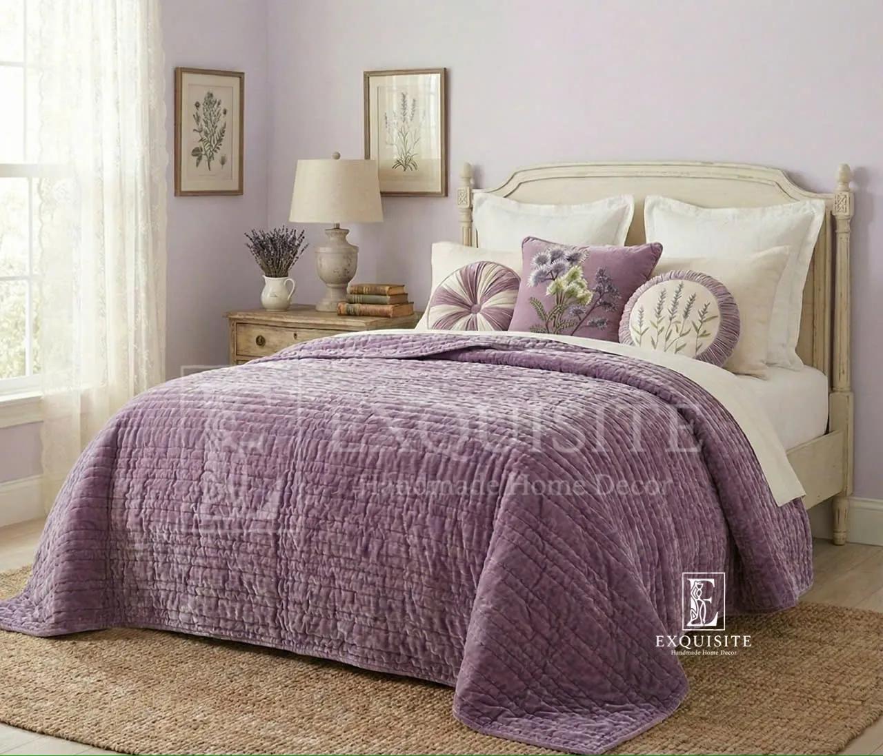 Giường: Chăn phủ khâu tay nhung lụa cao cấp - Bedding Collection Hand Embroidery ảnh thu nhỏ 20
