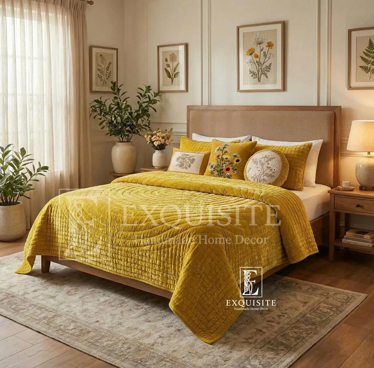 Giường: Chăn phủ khâu tay nhung lụa cao cấp - Bedding Collection Hand Embroidery ảnh thu nhỏ 10