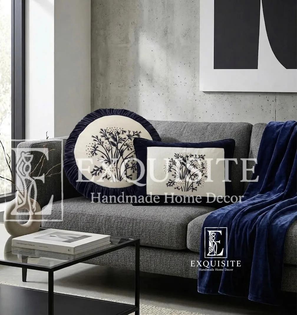 Combo 2 gối tròn nhung thêu tay và gối 30x40 nhung thêu tay-Vevet combo 2 round & 30x40 ảnh thu nhỏ 8
