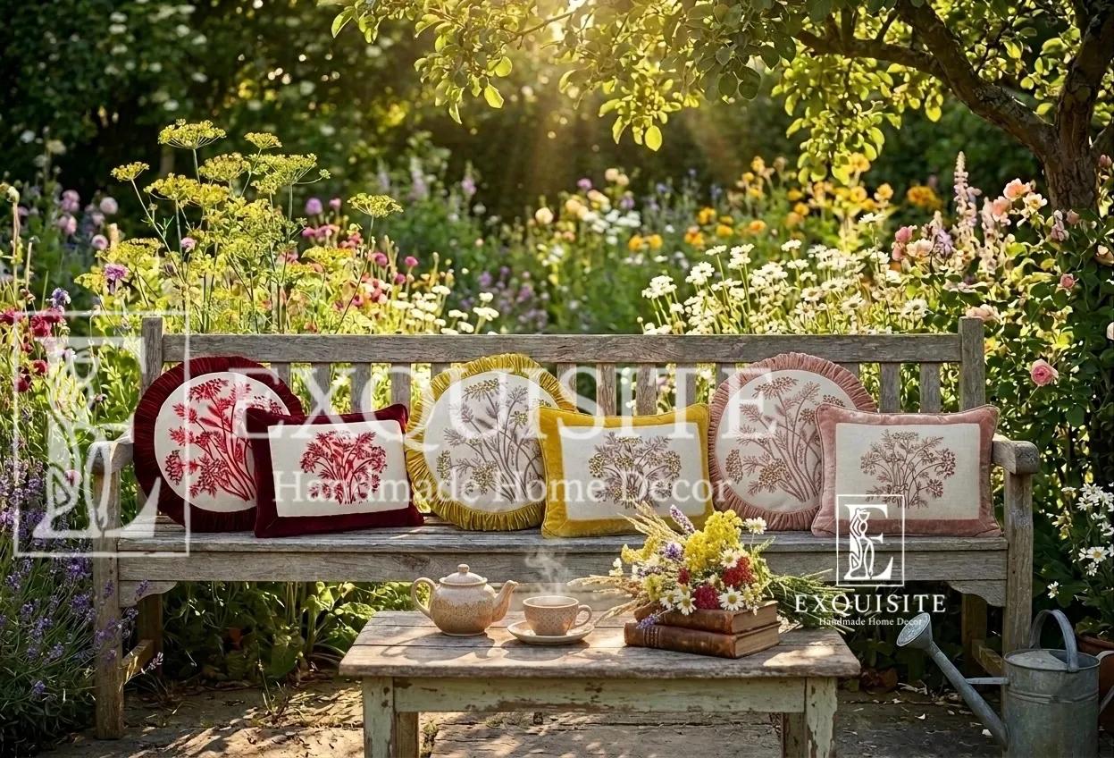 Combo 2 gối tròn nhung thêu tay và gối 30x40 nhung thêu tay-Vevet combo 2 round & 30x40 ảnh thu nhỏ 16