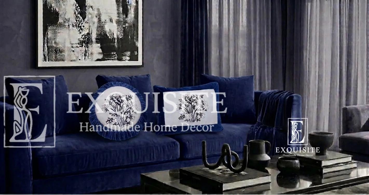 Combo 2 gối tròn nhung thêu tay và gối 30x40 nhung thêu tay-Vevet combo 2 round & 30x40 ảnh thu nhỏ 17
