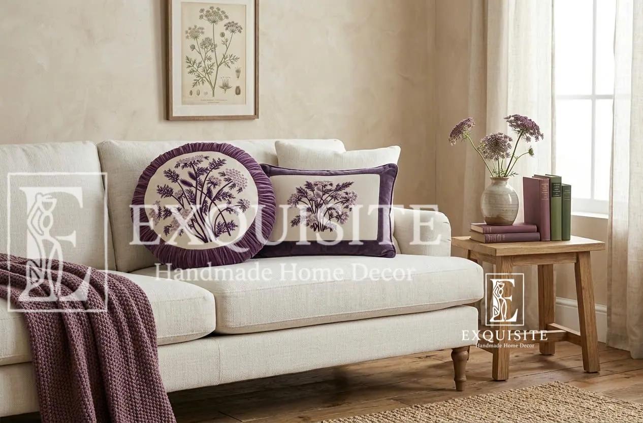 Combo 2 gối tròn nhung thêu tay và gối 30x40 nhung thêu tay-Vevet combo 2 round & 30x40 ảnh thu nhỏ 9