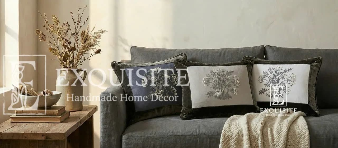 Combo 2 gối tròn nhung thêu tay và gối 30x40 nhung thêu tay-Vevet combo 2 round & 30x40 ảnh thu nhỏ 13