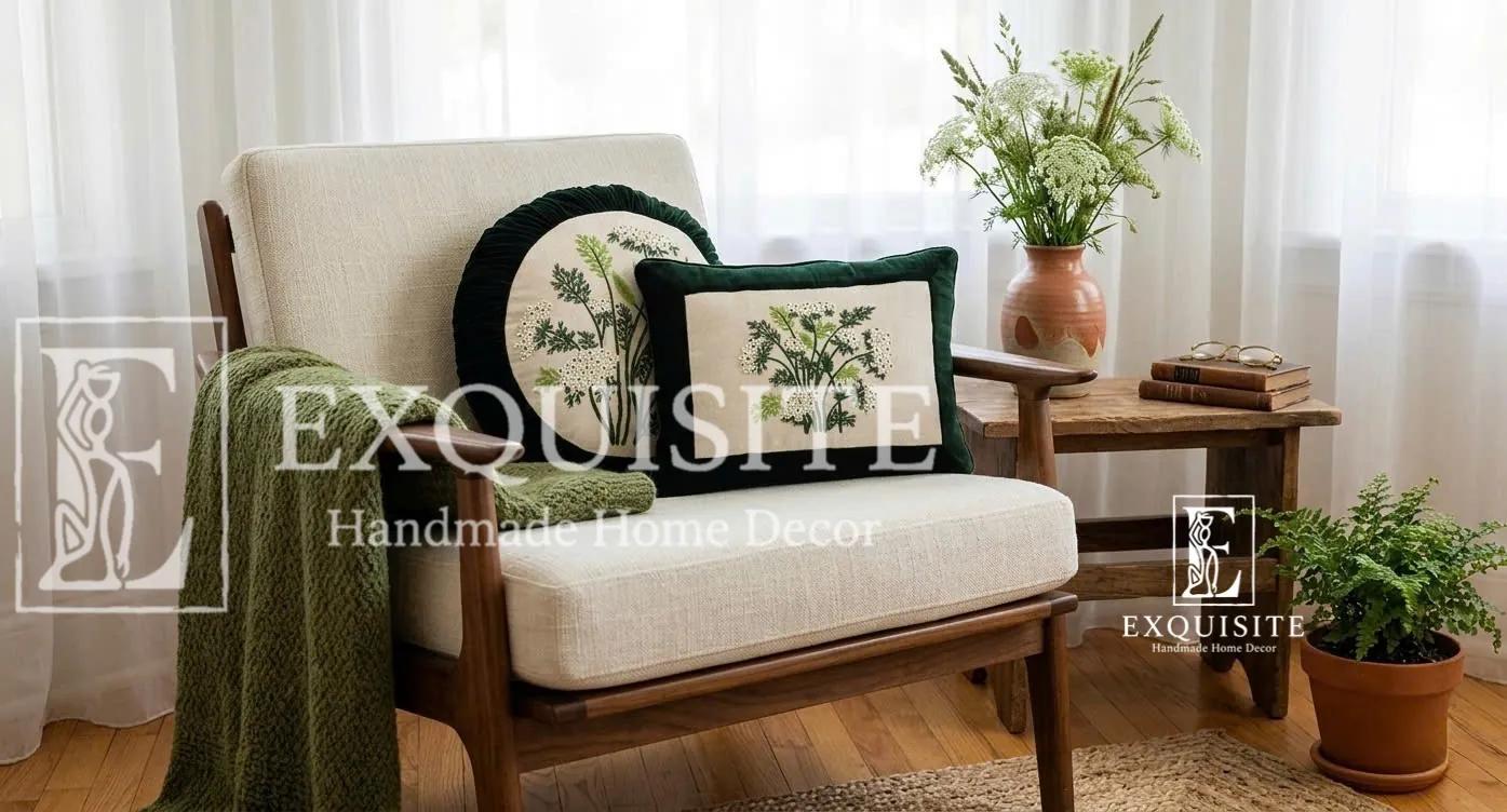 Combo 2 gối tròn nhung thêu tay và gối 30x40 nhung thêu tay-Vevet combo 2 round & 30x40 ảnh thu nhỏ 5