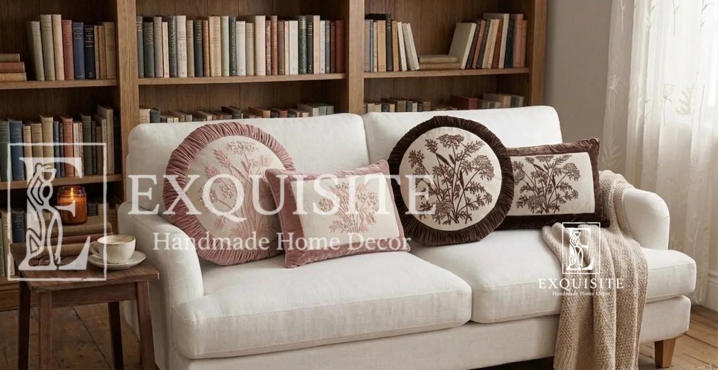 Combo 2 gối tròn nhung thêu tay và gối 30x40 nhung thêu tay-Vevet combo 2 round & 30x40 ảnh thu nhỏ 20