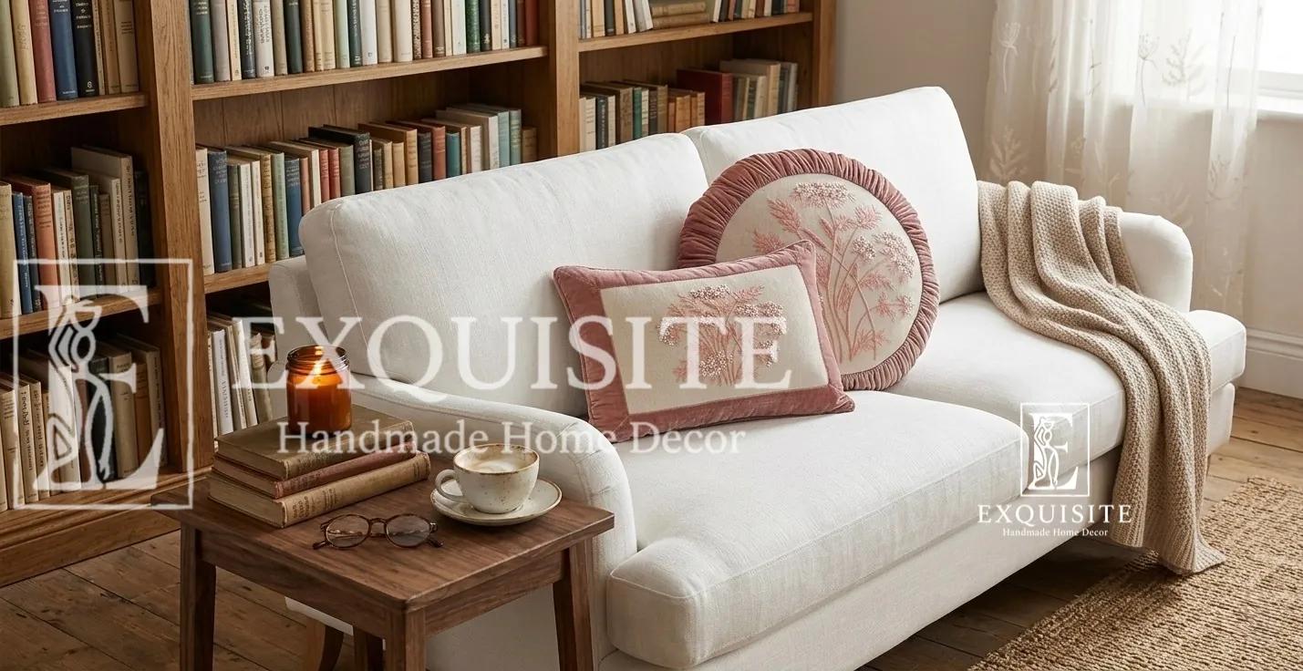 Combo 2 gối tròn nhung thêu tay và gối 30x40 nhung thêu tay-Vevet combo 2 round & 30x40 ảnh thu nhỏ 12
