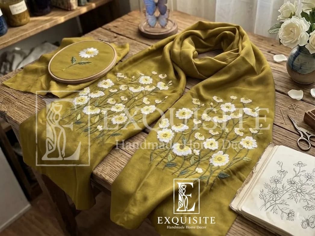 Khăn lụa tơ tằm thêu tay - Silk scaft w.hand embroidery — 100% silk w.hand embroidery