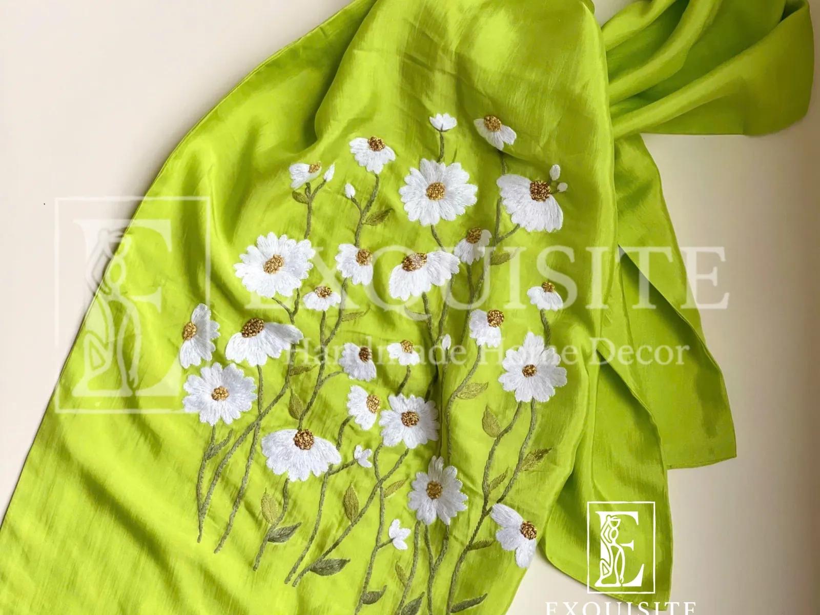 Khăn lụa tơ tằm thêu tay - Silk scaft w.hand embroidery — 100% PURE SILK