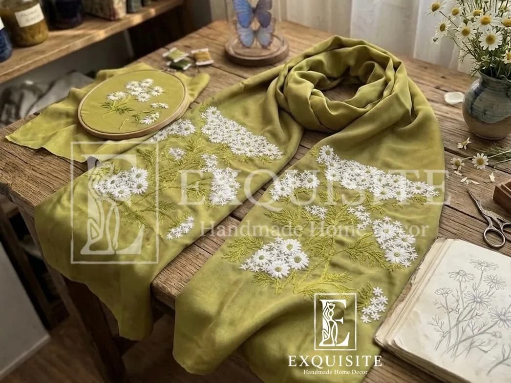 Khăn lụa tơ tằm thêu tay - Silk scaft w.hand embroidery