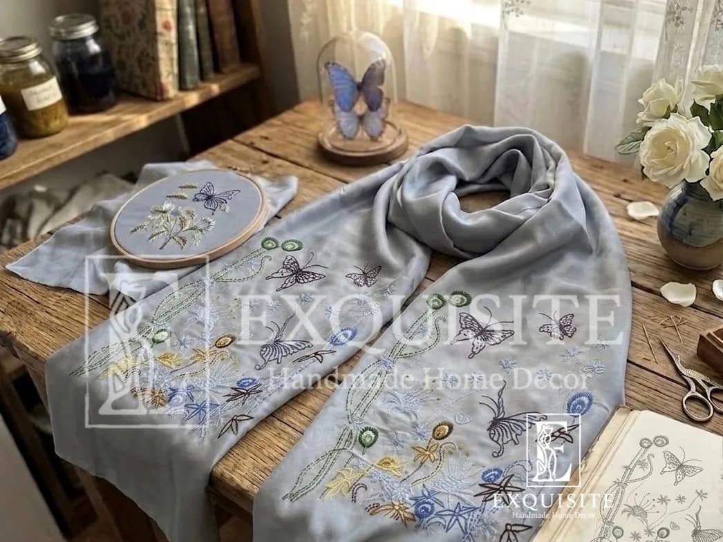 Khăn lụa tơ tằm thêu tay - Silk scaft w.hand embroidery — 100% PURE SILK